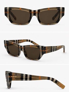 Burberry Plaid Rectangular Sunglasses in Brown and Tan